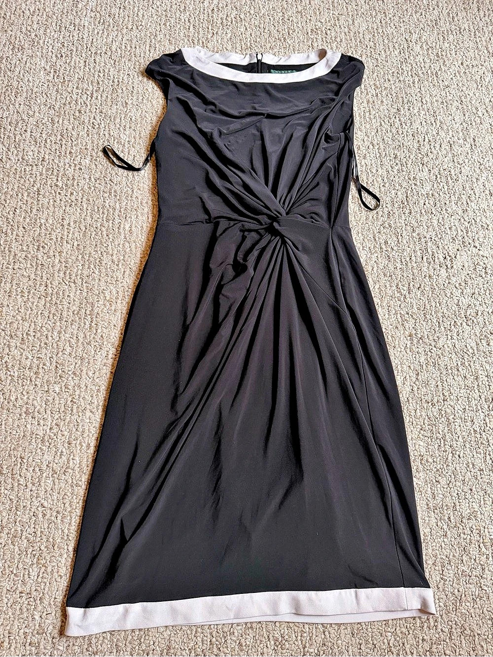 Lauren Ralph Lauren Knot-Front Jersey Sheath Dress Black & White Size 12